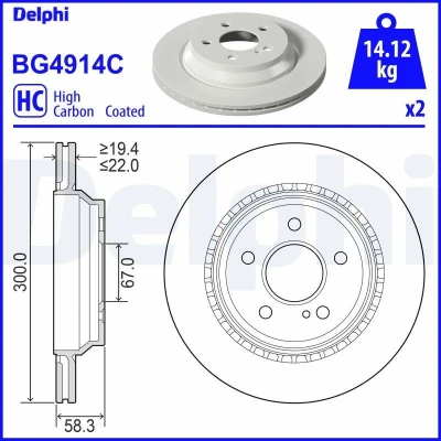 Imagen de DELPHI BG4914C Disco de freno 300 22 5 ventilado revestido altamente carbonizado sin cojinete rueda, anillo sensor ABS MERCEDES BENZ: SL Cabrio