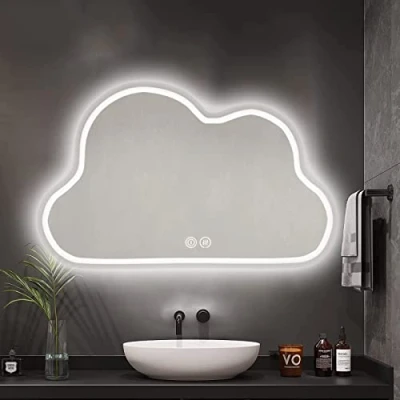 Imagen de YFZNWHX 780X580mm Espejo De Baño En Forma Nube con Luz LED, Tocador Montado La Pared Iluminado, Maquillaje Sin Marco Grande Antivaho, LED Regulable 3 Colores, IP44