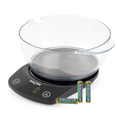 Imagen de Salter 1074 BKDR Báscula Electrónica De Cocina Con Bol 1.8L, Balanza Función Añadir Y Pesar, Fácil Limpiar, Pantalla Lectura, Capacidad 5 kg, El Es Apta Para Lavavajillas