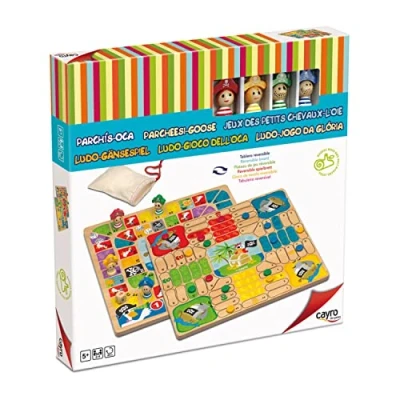 Imagen de Cayro Parchís y Oca + 5 Años Modelo Piratas Doble Juego de Mesa para Niños Adultos Tablero Reversible Piezas Madera 2 a 4 Jugadores