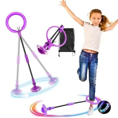 Imagen de RISVOWO Bola de Salto Tobillo, Anillo Intermitente, LED Saltar para Niños, Plegable Colorida Tobillo Niños Juegos Divertidos Adultos Deportes Aire Libre