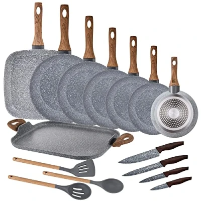 Imagen de Pack 7 sartenes + plancha/asador+ cuchillos de cocina utensilios SAN IGNACIO Daimiel