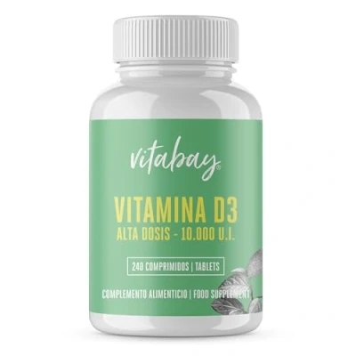 Imagen de Vitabay Vitamina D Colecalciferol 240 Comprimidos Veganos de D3 10000 UI Alta Dosificación a base Lichens Probados Tomar 1 Comprimido cada 5 Días
