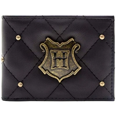 Imagen de Hogwarts Harry Potter Bronce Escudo Metálico con Tachuelas Billetera/Cartera Bi Fold para ID &amp; Tarjetero, Negro
