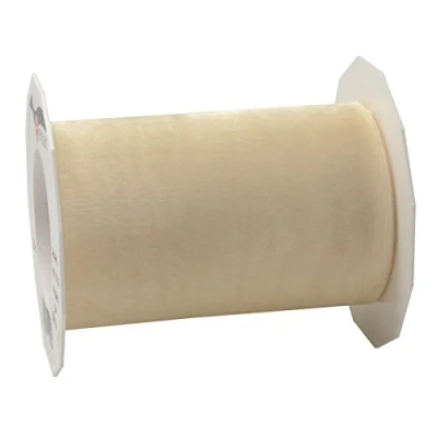 Imagen de C.E. PATTBERG SHEER cinta regalo de organza crema, 25 m decorativa para envolver regalos, 112 mm ancho, decoración y manualidades versátiles creativas