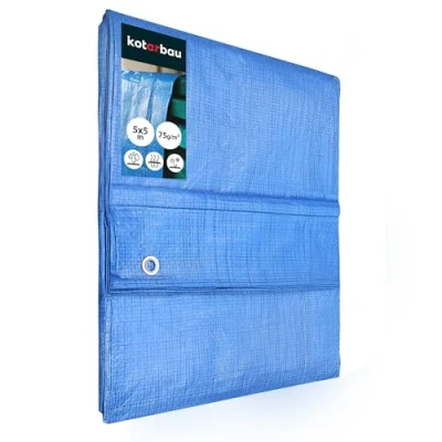 Imagen de KOTARBAU® Lona Impermeable Exterior, 5 x m, Azul, 75g/m2, Ojales de Aluminio, protección Resistente, Cubierta, Industrial Polietileno, Toldo Reforzado, Lonas Impermeables Exterior