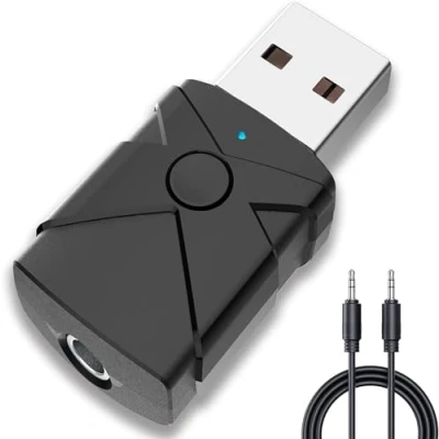 Imagen de transmisor y receptor Bluetooth, adaptador de audio Bluetooth 5.2 5 en 1, AUX para coche con conector 3.5 mm, mini inalámbrico coche, PC, TV, estéreo