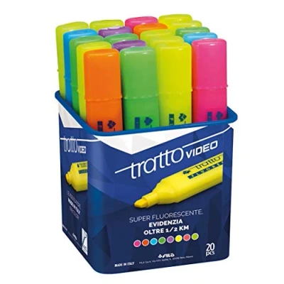 Imagen de Tratto Video, Rotulador fluorescente, Punta biselada 0,50cm, Colores surtidos, Bote 20 unidades