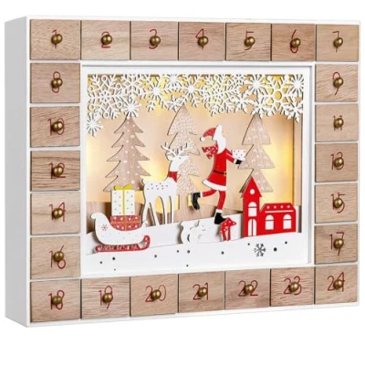 Imagen de Spielwerk® Calendario de Adviento Madera Navidad Luces LED DIY Reutilizable para Rellenar Decoración