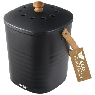 Imagen de HMF Cubo de basura ecológico sostenible para cocina, inodoro con tapa, 3 litros, color negro