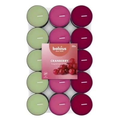 Imagen de Bolsius 30 velas de té perfumadas Mango Duración combustión 3,5 horas Diámetro 38 mm Extractos naturales Contiene cera vegana Sin aceite palma