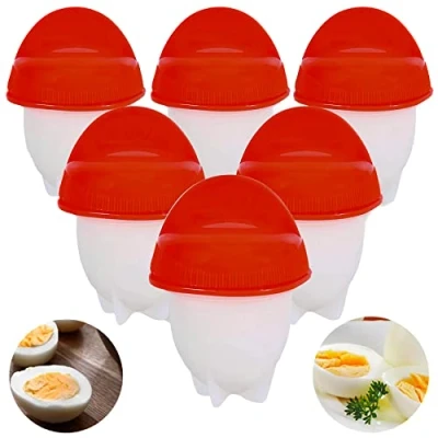 Imagen de Retoo Hervidor de huevos para 6 sin cáscara, cocedor antiadherente accesorios cocina tortillas moldeadoras rápidas huevos,