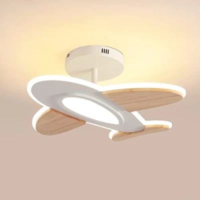 Imagen de Lámpara de techo LED 35 W para habitación infantil I con forma avión regulable mando a distancia 50 x 45 cm 2700 6500 K Blanco y Madera Accesorios