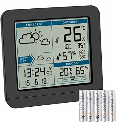 Imagen de TFA Dostmann Sky 35.1152 Estación meteorológica inalámbrica con sensor exterior, pronóstico del tiempo y reloj controlado (negro pilas)