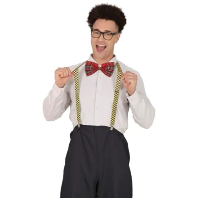 Imagen de Fiestas GUIRCA Set de Accesorios Nerd con Gafas, Pajarita y Tirantes Conjunto para Disfraz Estilo Años &#039;50 Culturas del Mundo Ideal Celebraciones Adulto Unisex Multicolor