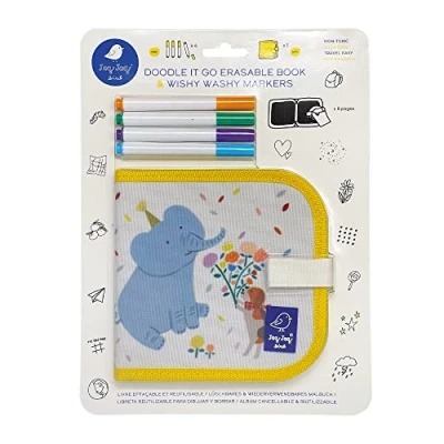 Imagen de Jaq Bird 1108077 Libro de tiza para colorear con un paño, diseño elefante, incluye 4 bolígrafos Wishy Washy, niños a partir 3 años, tablero dibujo reutilizable casa y
