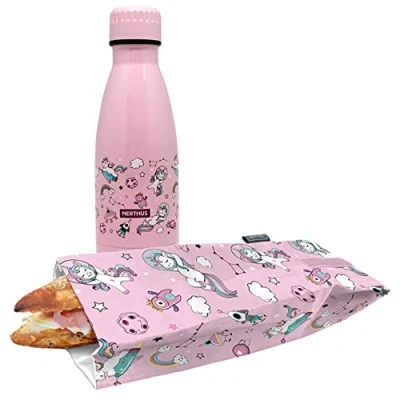 Imagen de NERTHUS FIH 1018 SET Botella Doble Pared Acero Inox + Bolsa Bocadillo Unicornio
