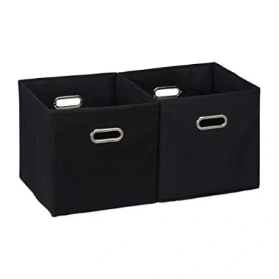 Imagen de relaxdays Cajas de almacenaje, Set Dos cestas, Sin Tapa, con Asas, Plegable, Cuadrado, 30 cm, Negro, Poliéster, 2