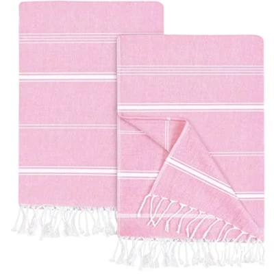 Imagen de Utopia Towels Pack de 2 Toallas Playa Turcas (100x180 CM), 100% Algodón Sin Arena Absorbente Ligera Manta Secado Rápido para Viaje y Piscina (Rosa)
