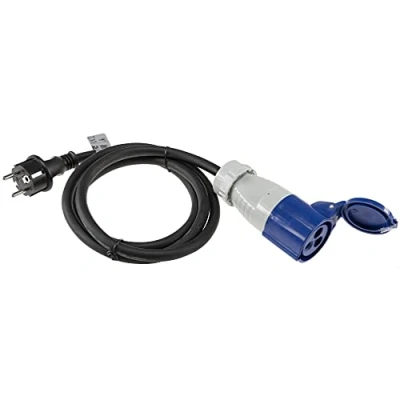 Imagen de ChiliTec Cable Adaptador CEE (1,5 m, Conector Macho a Toma de Tierra, protección IP44 contra Salpicaduras Agua, 230 V/16 A, 3 Pines, para Camping, Barco, Autocaravana, Caravana