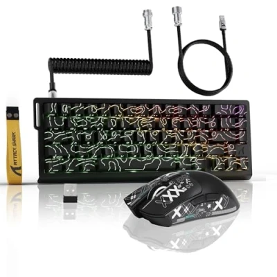 Imagen de ATTACK SHARK Combo de Teclado inalámbrico X68PROHE y ratón para Juegos X11, BT/2.4G/con Cable, Interruptor magnético Disparo rápido 8KHz, PixArt PAW3311, 22000DPI, Cable C01PRO en Espiral Negro