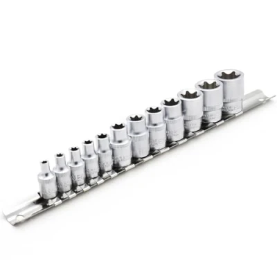 Imagen de DAKCOS Juego de 12 Llaves E Torx Llave Vaso Hembra, 5PC E4 E8 1/4&quot; y 7PC E10 E20 3/8&quot; 25mm largo, CR V
