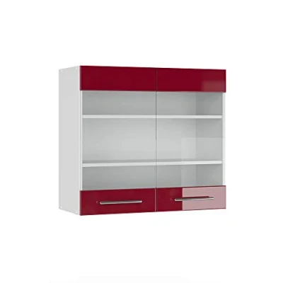 Imagen de Vicco Armario de Cocina con Vidrio Fame Line, Rojo Burdeos Alto Brillo/Blanco, 80 cm