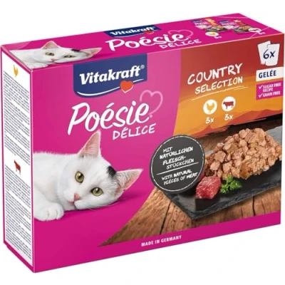 Imagen de Vitakraft Poesía Delicia Comida en gelatina para Gatos Adultos Surtido de Carne: Pollo y Carne Receta sin Cereales ni azúcar añadido (6 x 85 g)