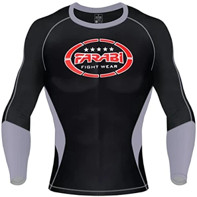 Imagen de farabi Sports MMA Rash Guard Compression Top Gym Training Body Armour BJJ Base Layer by (Black, S)