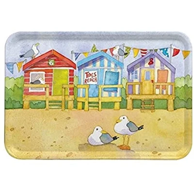 Imagen de Casetas de playa al lado del mar Emma Ball Multicolor bandeja melamina grande 43 cm