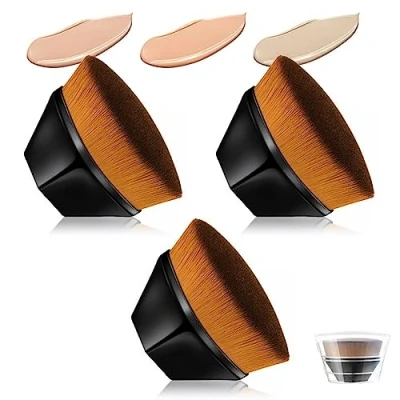 Imagen de 3 brochas mágicas para base de maquillaje, planas maquillaje ovaladas, Kabuki en polvo la cara, con estuche (negro)