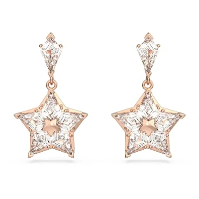 Imagen de Swarovski Pendientes Stella para Mujer, Cristal Transparente en Forma de Estrella, Baño Tono Oro Rosa, Colección