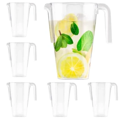 Imagen de MATANA 6 Jarras de Plástico Transparente, 1,5L Cócteles, Limonada, Ponche, Sangría, Cervezas y Más Cumpleaños, Bodas, Navidad, Picnics, Barbacoas, Fiestas Resistentes Reutilizables