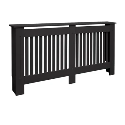 Imagen de ECD Germany Cubierta del Radiador 152x19x82 cm MDF Negro Lacado Revestimiento Protector Moderno de Calefacción Estilo Rústico Superficie Estantería Útil Madera para Sala Estar Dormitorio