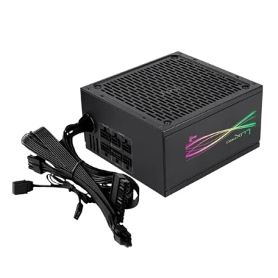 Imagen de Aerocool LUXPRORGB1000M, Fuente Alimentación Semi Modular RGB 1000W, 80Plus Gold +90%, Condensadores Japoneses, Ventilador APFC 14cm FDB, ATX 3.0 y PCIe 5.0, Compatible ARGB, 5 Años Garantía, Negro