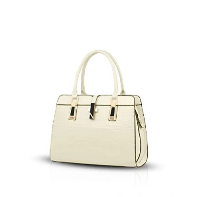 Imagen de NICOLE&amp;DORIS Bolsos de Las Señoras Mujer Informal Nueva Bolso Bandolera PU Cuero Patente Cáscara Hombro Portátil Bolsa Tote Grande Blanquecino