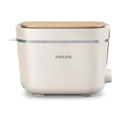 Imagen de Philips Domestic Appliances Tostadora Edición Eco Conscious 2 Ranuras, 8 Ajustes, Rejilla Calientabollos, Descongelación, Diseñada con Plásticos Biológicos, Blanco Seda Mate (HD2640/10)