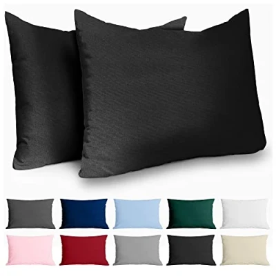 Imagen de Dreamzie Funda de Almohada 30x50 Algodón Reforzado (Pack 2) Negro Tela Apretada 57 Hilos/cm² 30 x 50 Certificación Oeko Tex