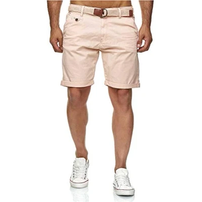 Imagen de Indicode Conor Pantalones cortos chinos para hombre, con cinturón, 100% algodón, bermudas de corte regular Cameo Rose. XL
