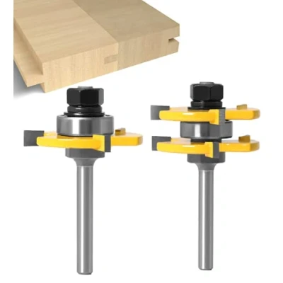 Imagen de Juego de lengüetas y ranuras APLUS brocas enrutador [2 piezas] Herramienta fresado madera para trabajar la con mango corte máquina grabado (6mm)