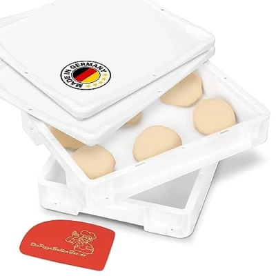 Imagen de RoyalFay® Caja para pizza de 30 x 40 7 cm con tapa recipiente plástico blanco masa espátula (2 cajas 2 tapas (paquete doble)