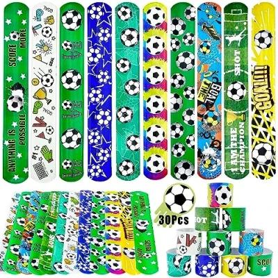 Imagen de Acuiwer Pulseras de Juguete Slap 30 Piezas Band Fútbol Bofetadas Fiesta Cumpleaños Rellenos Bolsa para Niños Niñas