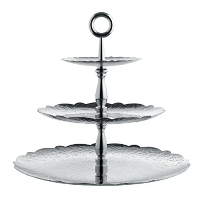Imagen de Alessi Dressed for x mas Frutero Triple Brillante con decoración en Relieve, Acero, Plateado, 18 10