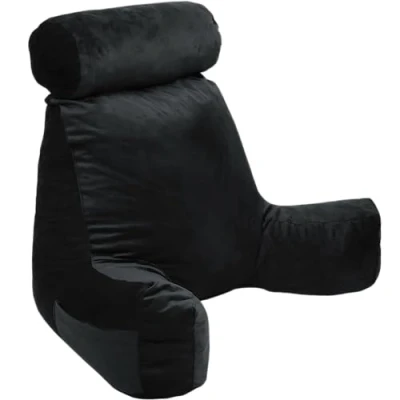 Imagen de bananair Cojín Lectura Cama Tela de Terciopelo, Suave y Agradable Relleno Espuma, Cómodo Óptimo Apoyo para la Espalda, Prácticos Reposabrazos, Asiento Ergonómico Almohada (Negro)