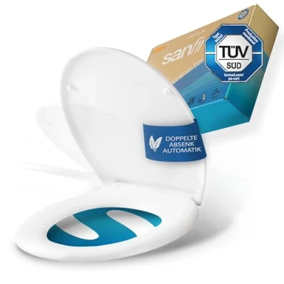 Imagen de SANFINO® Tapa WC Premium Oval Siento de inodoro cierre Suave Asiento Inodoro, Antibacteriano extraíble Duroplast con rápido y certificado TÜV