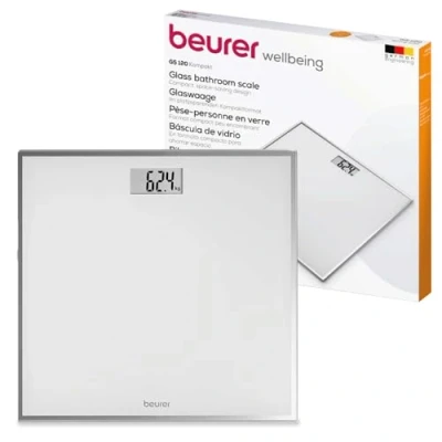 Imagen de Beurer GS 120 báscula compacta de vidrio con efecto espejo, 27 x 26 cm, pantalla LCD fácil lectura, altura los dígitos 22 mm, digital plana, capacidad carga hasta 150 kg