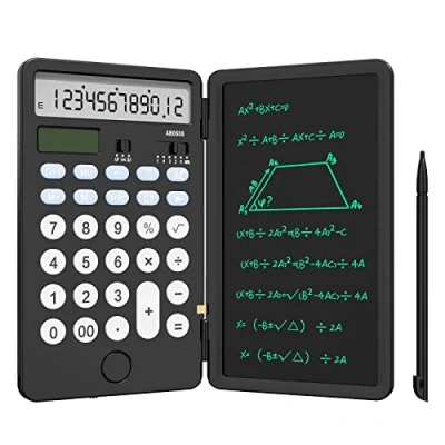 Imagen de NEWYES calculadora básica Mejorada con Bloc de Escritura 6.5 Pulgadas, Tableta LCD borrable Bolsillo 12 dígitos, estándar 2 en 1, función Recargable portátil