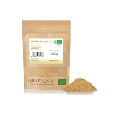 Imagen de FRISAFRAN Jengibre en Polvo BIO Molido Digestivo Especia Natural Fuente de energía sin aditivos ecológico deshidratado azúcar Origen India 100g