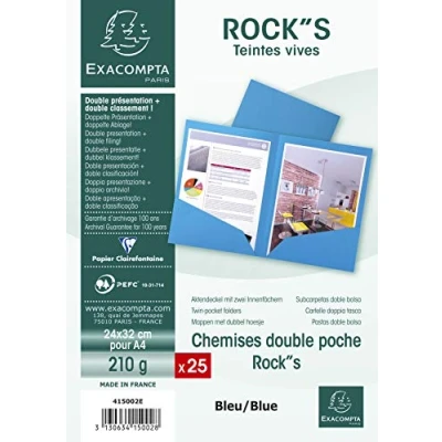Imagen de Exacompta 415002E Lote de 25 Subcarpetas Dobles Rock&quot;S 220 con Solapas Inferiores, Color Azul