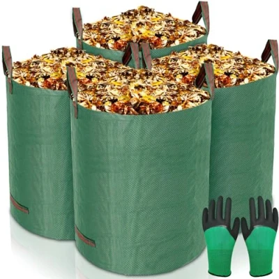 Imagen de GUHAOOL 4 Bolsas de Basura jardín Professional 272 L,Tejido Polipropileno Robusto,Gran Capacidad,Plegable,Resistente a la Corrosión y al Daño,con Asas,Incluye un par Guantes Protectores